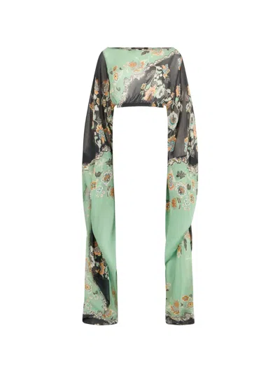 Roberto Cavalli Floral-print Cropped Top In Green
