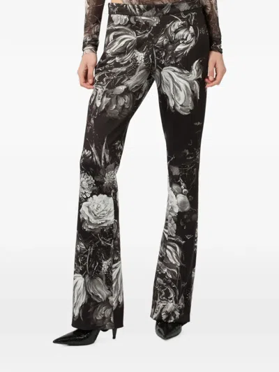 Roberto Cavalli Floral-print Flared Trousers In Black