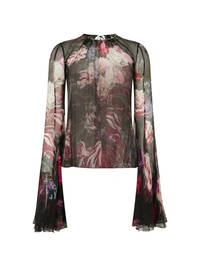 Roberto Cavalli Floral-print Flared-sleeve Blouse In Multi