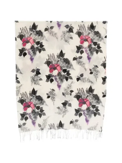 Roberto Cavalli Floral-print Fringed Scarf In Neutral