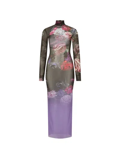 Roberto Cavalli Floral-print High-neck Maxi Dress In Multi