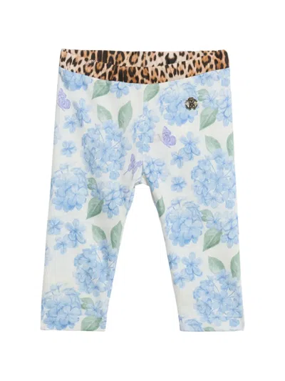 Roberto Cavalli Babies' Floral-print Leopard-pattern Trousers In Blue