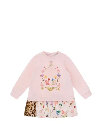 Roberto Cavalli Babies' Floral-print Leopard-print Dress In Pink