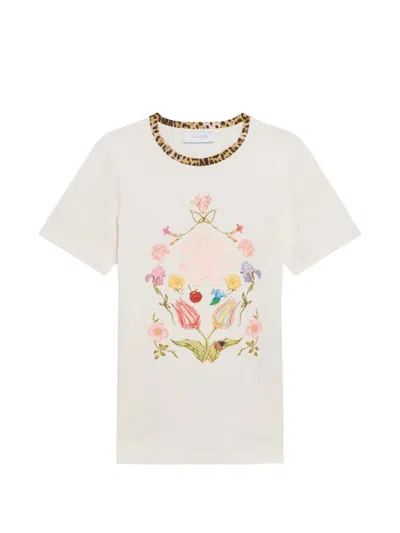 Roberto Cavalli Kids' Floral-print Leopard-trim T-shirt In Brown