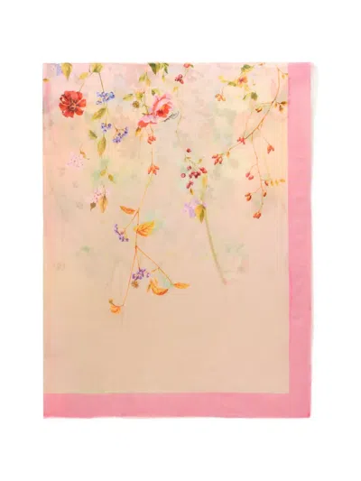 Roberto Cavalli Floral-print Logo-signature Scarf In Pink