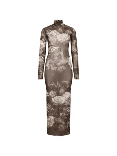 Roberto Cavalli Floral-print Maxi Dress In Brown