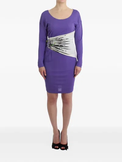 Roberto Cavalli Floral-embellished Jersey Dress In Purple