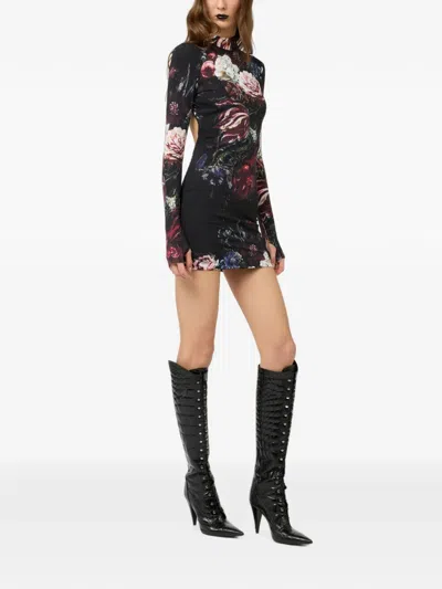 Roberto Cavalli Floral-print Open-back Mini Dress In Multi