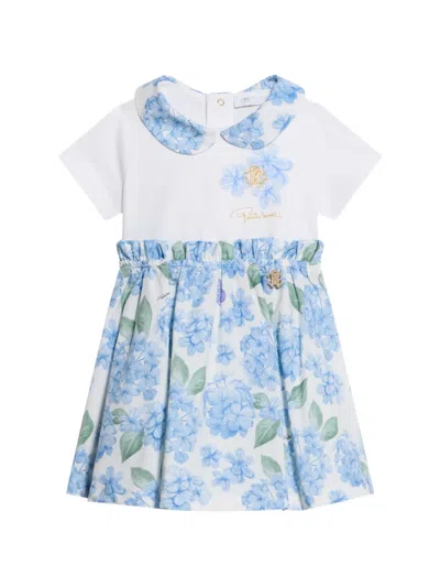 Roberto Cavalli Babies' Floral-print Peter Pan-collar Dress In Blue