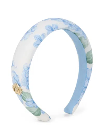 Roberto Cavalli Floral-print Rc Monogram Headband In Blue