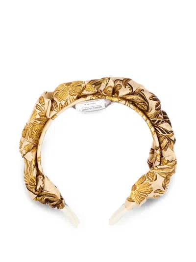 Roberto Cavalli Kids' Floral-print Ruched Headband In Neutrals
