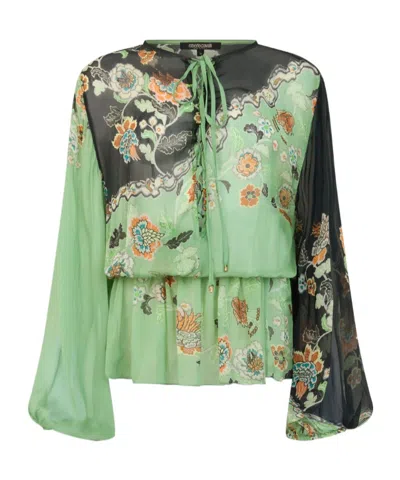 Roberto Cavalli Floral-print Ruched Mini Dress In Multi