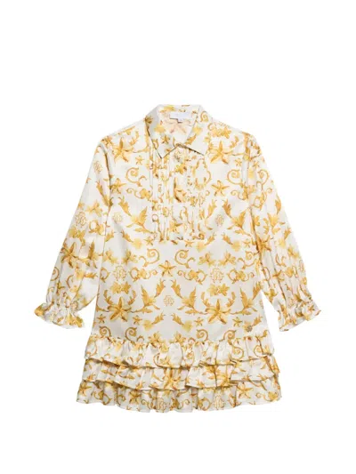 Roberto Cavalli Kids' Floral-print Ruffled Blouse In White