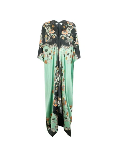 Roberto Cavalli Floral-print Silk Kaftan Dress In Transparent