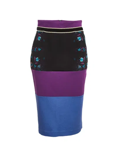 Pre-owned Roberto Cavalli Floral-print Skirt In Blue