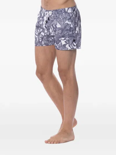 Roberto Cavalli Floral-print Swim Shorts In White