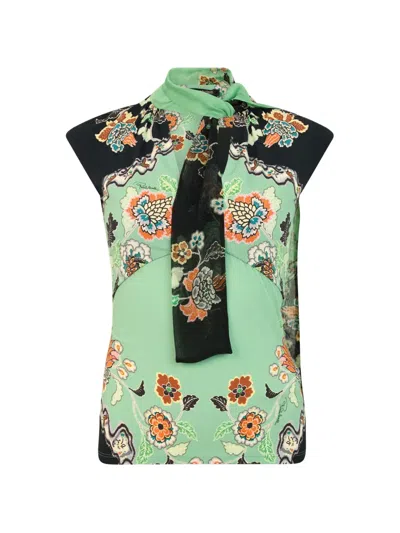 Roberto Cavalli Floral-print Tie-neck Blouse In Green