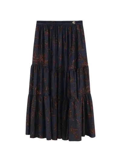 Roberto Cavalli Kids' Floral-print Tiered Midi Skirt In Blue