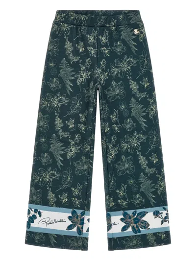 Roberto Cavalli Kids' Floral-print Trousers In Blue