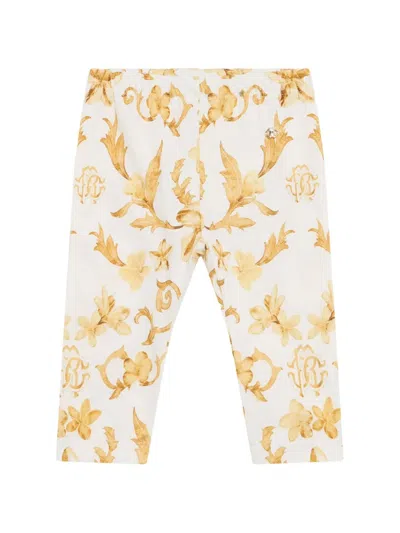 Roberto Cavalli Babies' Floral-print Trousers In White