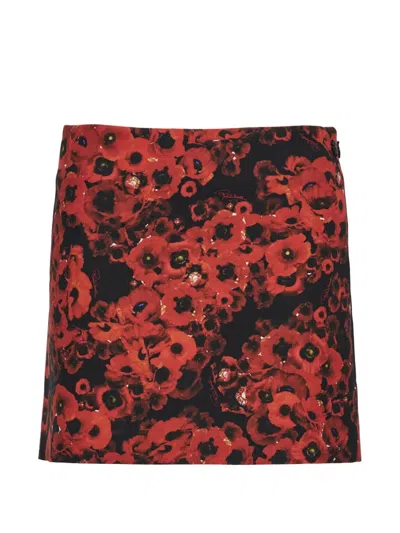 Roberto Cavalli Floral-print Zip-fastening Mini Skirt In Red