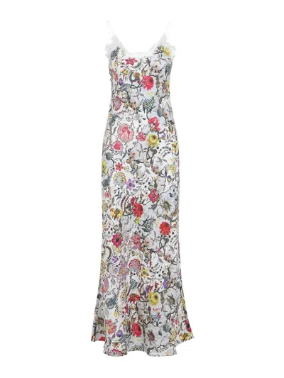 Roberto Cavalli Long Silk Dress With Florentine Flowers Print In Multi