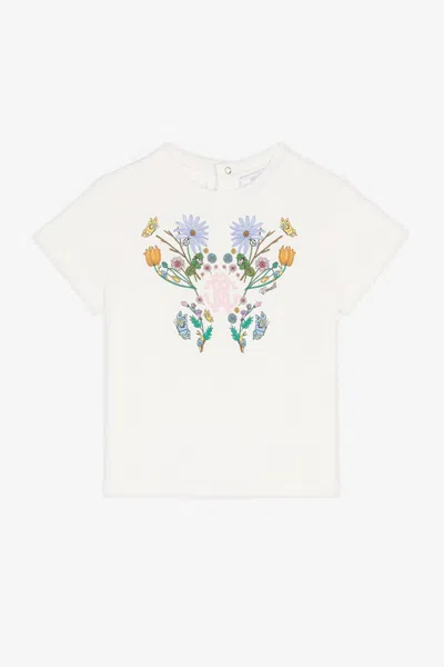 Roberto Cavalli Kids' Flower And Rc Monogram-print Cotton T-shirt In White