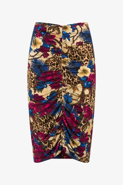 Roberto Cavalli Flower Leo Print Midi Skirt In Multi