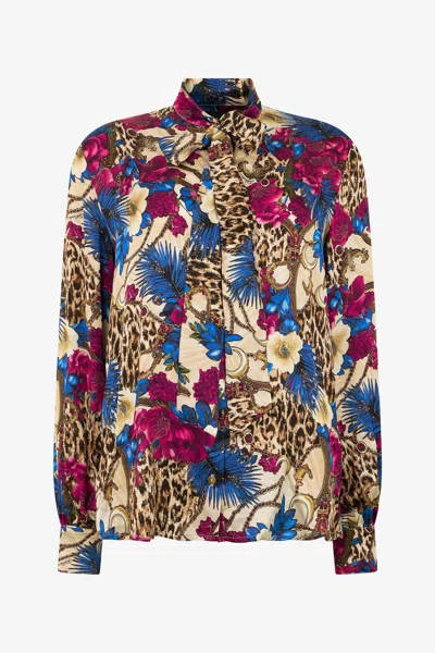 Roberto Cavalli Flower Leo Print Shirt In Multi