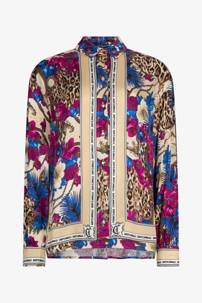 Roberto Cavalli Flower Leopard Print Shirt In Multi