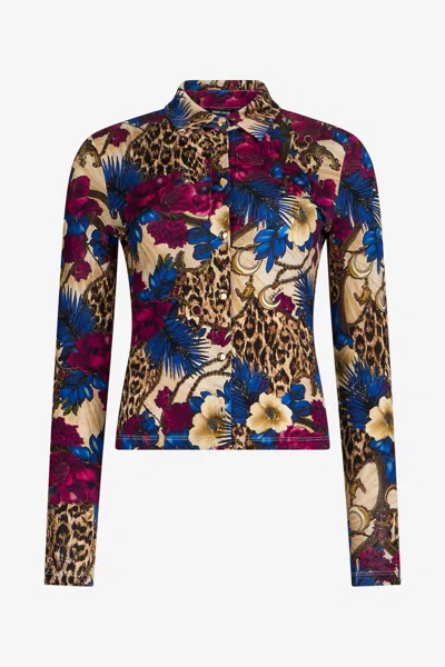 Roberto Cavalli Flower Leopard Print Shirt In Multi