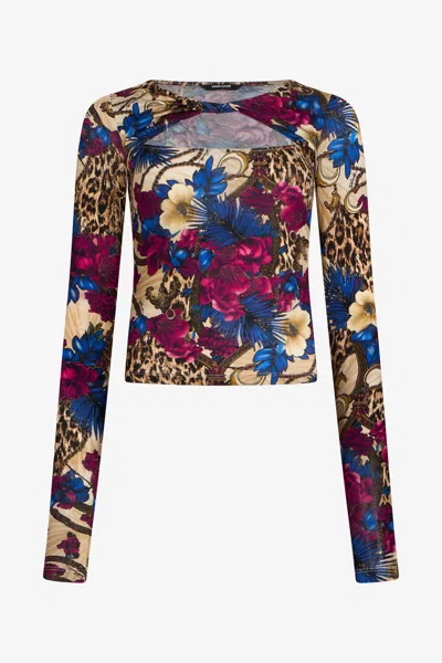 Roberto Cavalli Flower Leopard Print T-shirt In Multi