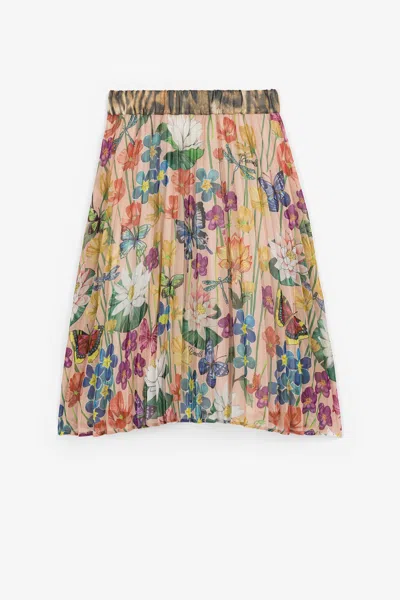 Roberto Cavalli Flower-print Pleated Skirt In Pink