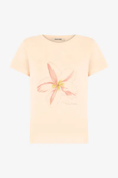 Roberto Cavalli Flower Print T-shirt In Orange