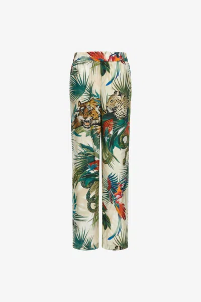 Roberto Cavalli Fluid Jungle Print Trousers In Green