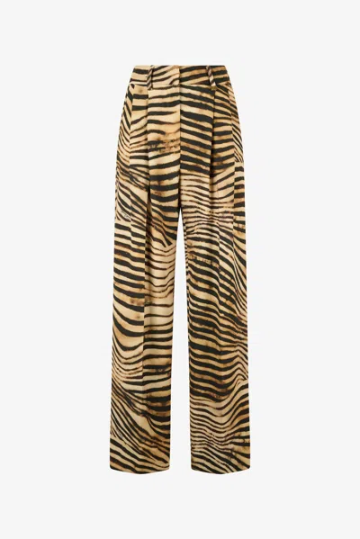 Roberto Cavalli Fluid Tiger Skin Print Pants In Light Brown
