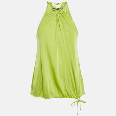 Pre-owned Roberto Cavalli Fluorescent Green Jersey Shoulder Strap Top L