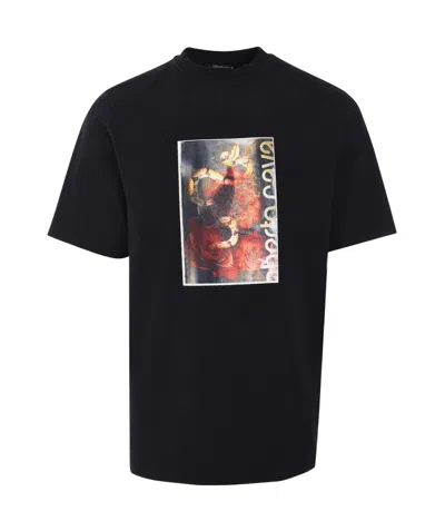 ROBERTO CAVALLI ROBERTO CAVALLI DISTRESSED-EFFECT ROSE-PRINT T-SHIRT