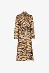 Roberto Cavalli Freedom-print Belted Coat In Light Brown