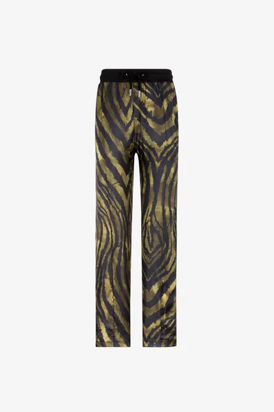 Roberto Cavalli Freedom-print Silk Track Pants In Dark Green/black