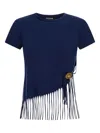 Roberto Cavalli Fringe-detail Button T-shirt In Blue