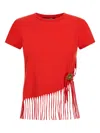 Roberto Cavalli Fringe-detail Button T-shirt In Red