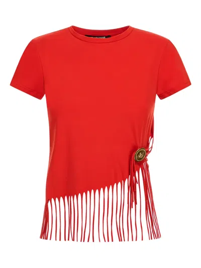 ROBERTO CAVALLI FRINGE-DETAIL BUTTON T-SHIRT