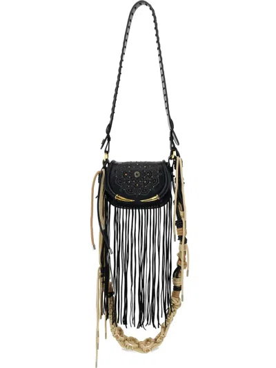 Roberto Cavalli Fringe Fang Cross-body Bag In Black