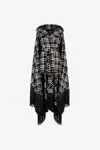 Roberto Cavalli Frayed-hem Plaid Hooded Cape In Black/white