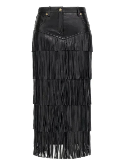 Roberto Cavalli Fringed Midi Skirt In Black