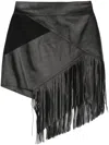 Roberto Cavalli Asymmetric Fringed Leather Panel Skirt In Black