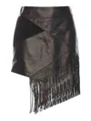 Roberto Cavalli Asymmetric Fringed Leather Panel Skirt In Negro