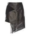 Roberto Cavalli Asymmetric Fringed Leather Panel Skirt In Black