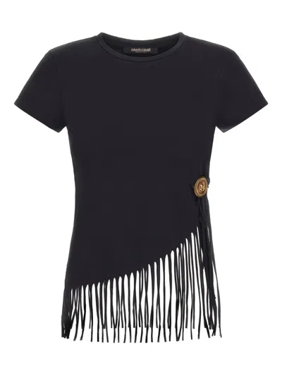 Roberto Cavalli Fringed T-shirt In Black
